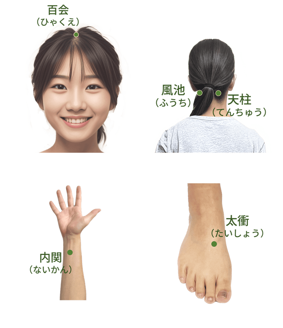 百会
天柱・風池
内関
太衝